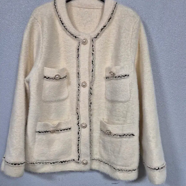 [BUNJANG] Ivory Tweed Knit Jacket Size 66 / 아이보리 트위드 니트쟈켓 66