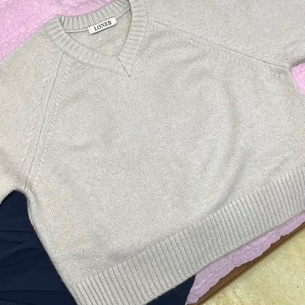 [BUNJANG] Oatmeal Blend V-Neck Knit Sweater / (컨디션굿)오트밀 니트