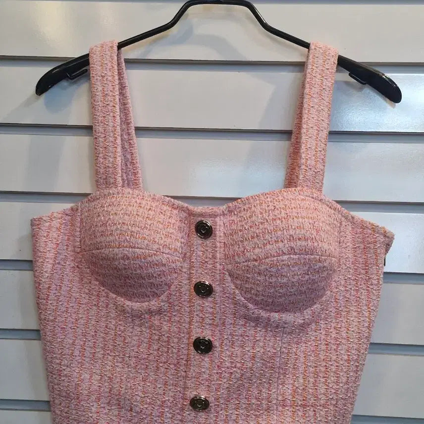 [BUNJANG] Maje Tweed Bustier Pink / 마쥬 트위드 핑크 탑