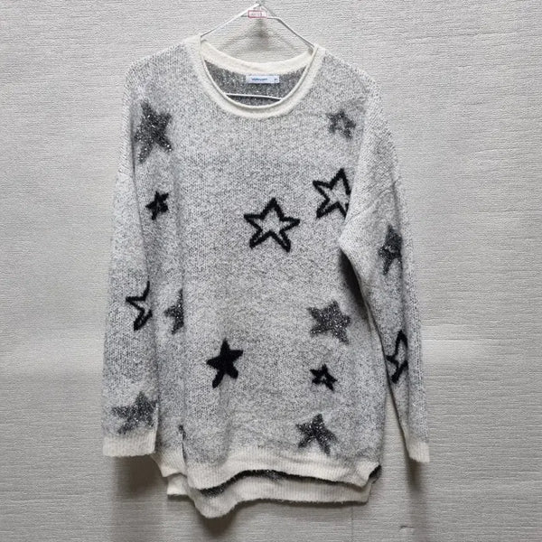 [BUNJANG] Star Pattern Knit Long T-Shirt / 카481 니트 롱 티셔츠
