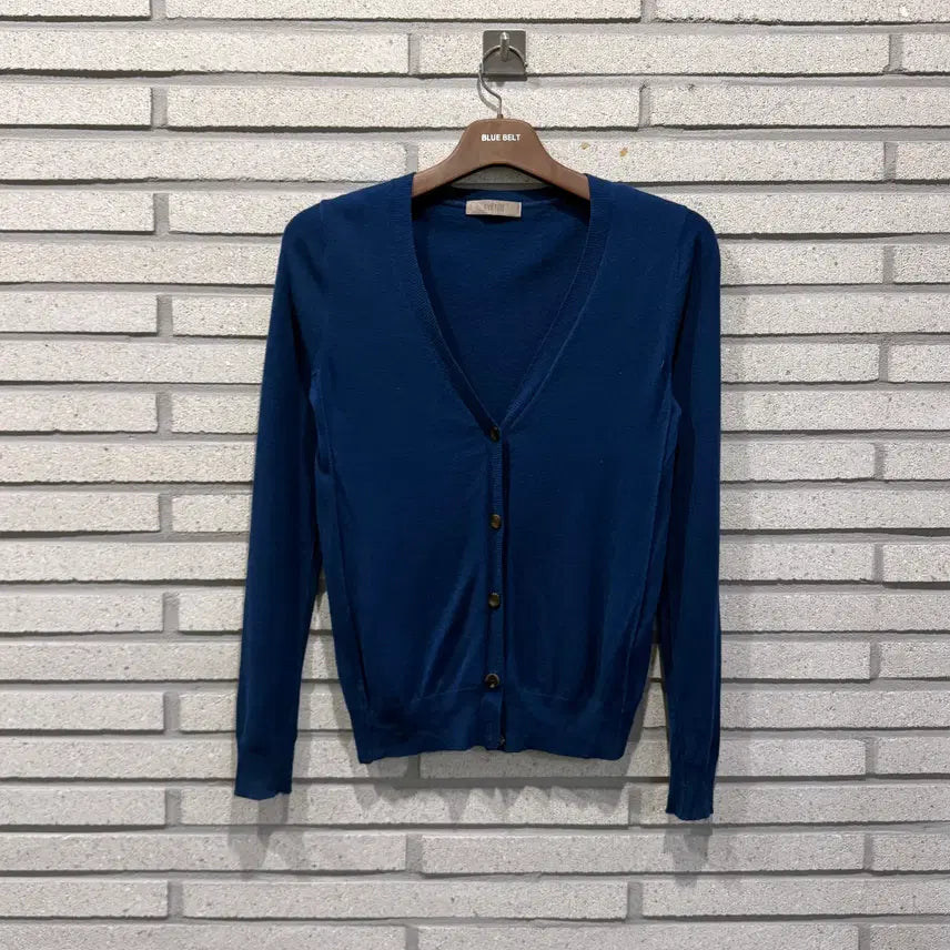 [BUNJANG] System Wool V-Neck Button Knit Cardigan Blue / 시스템 울 브이넥 버튼 니트 가디건 블루