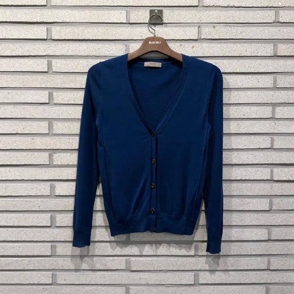 [BUNJANG] System Wool V-Neck Button Knit Cardigan Blue / 시스템 울 브이넥 버튼 니트 가디건 블루