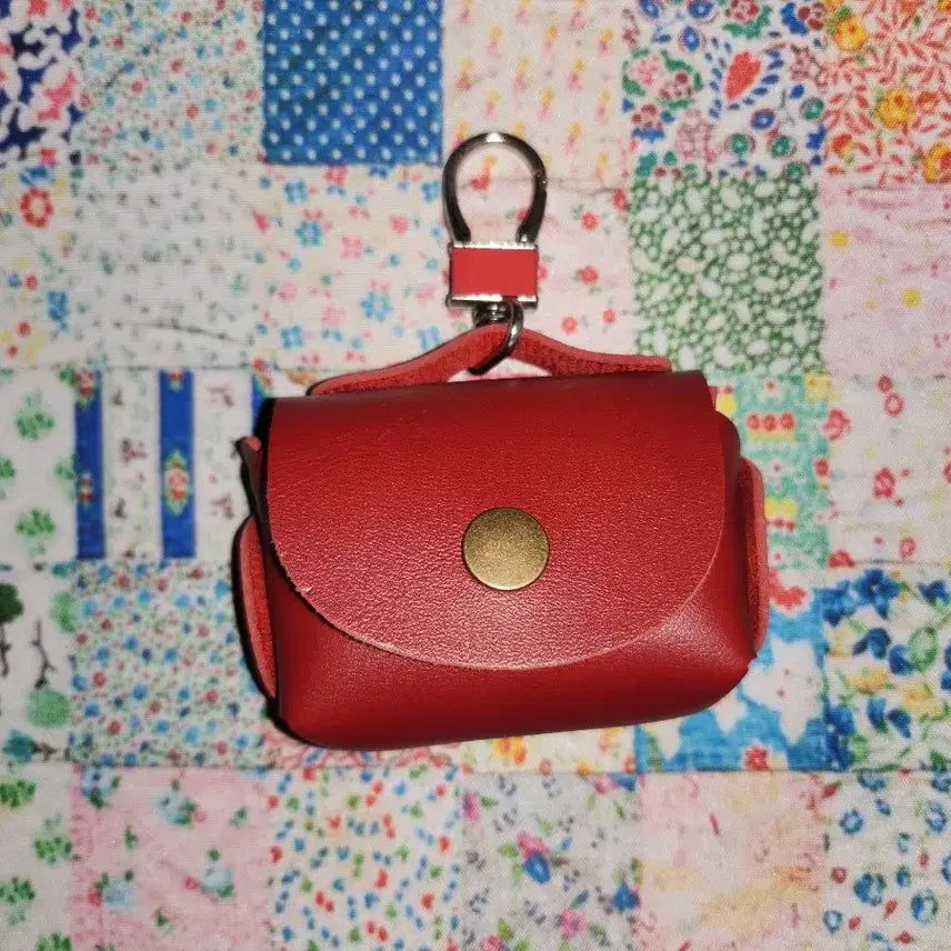 [BUNJANG] Mini Red Leather Pouch / 미니 레드 소가죽 아이팟 파우치 키링 레더