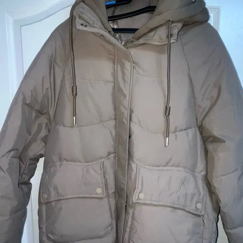 [BUNJANG] Brown Hooded Layered Short Padded Jacket / 숏패딩