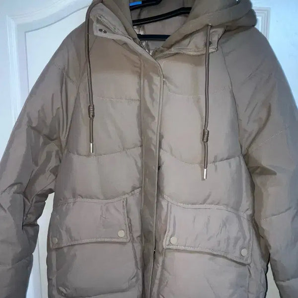 [BUNJANG] Brown Hooded Layered Short Padded Jacket / 숏패딩