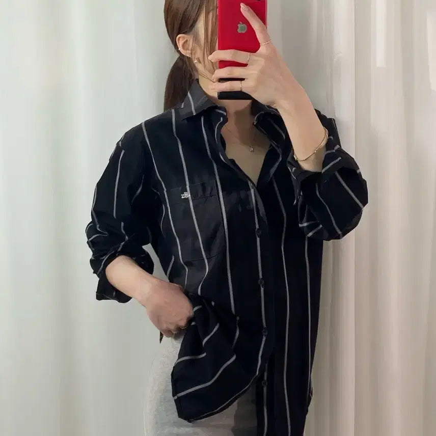 [BUNJANG] Lacoste Black Stripe Shirt / 라코스테 블랙 스트라이프 셔츠