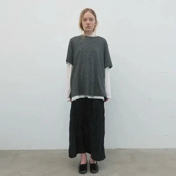 [BUNJANG] Nothing Everything Striped Maxi Skirt / 낫띵에브리띵 wrinkled maxi skirt in striped black