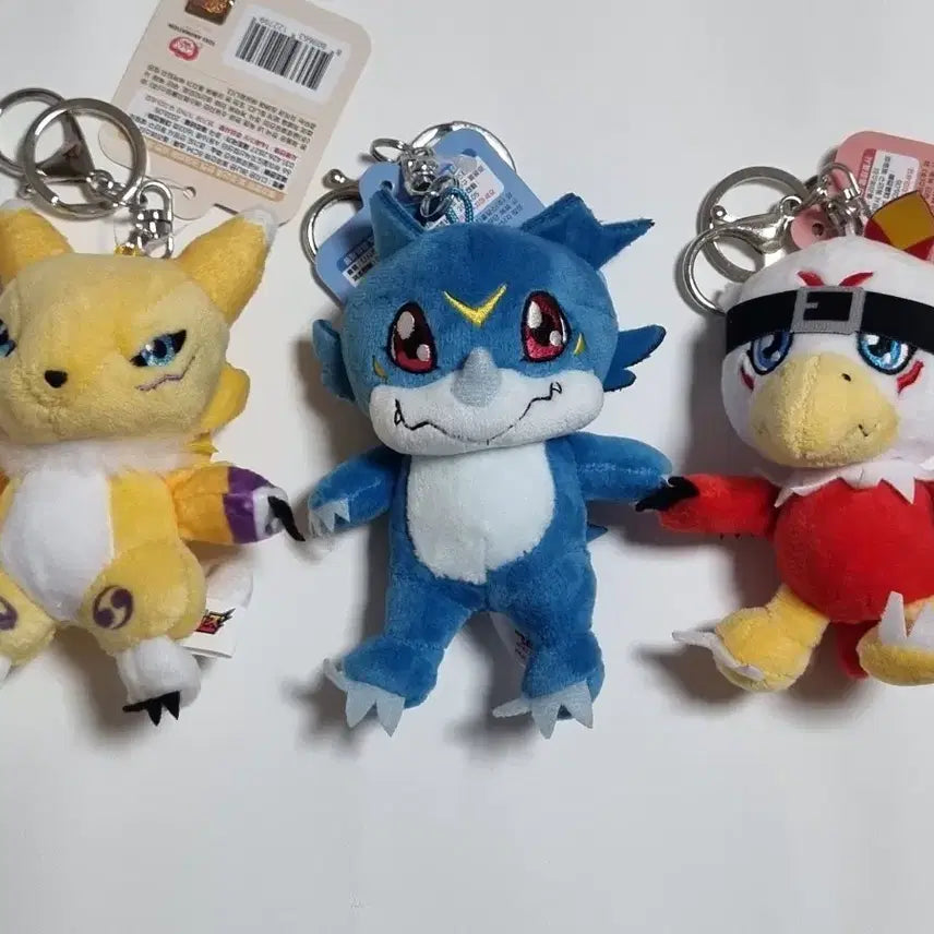 [BUNJANG] Digimon Renamon, V-mon, Hawkmon Keychain Plush Bundle Set / 디지몬 레나몬, 브이몬, 호크몬 키링 인형 3개 일괄