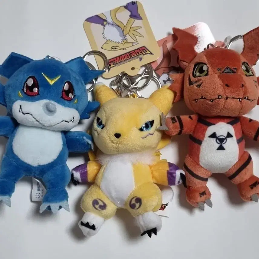 [BUNJANG] Digimon V-mon, Renamon, Guilmon Keyring Plush Bundle Set / 디지몬 브이몬, 레나몬, 길몬 키링 인형 3개 일괄