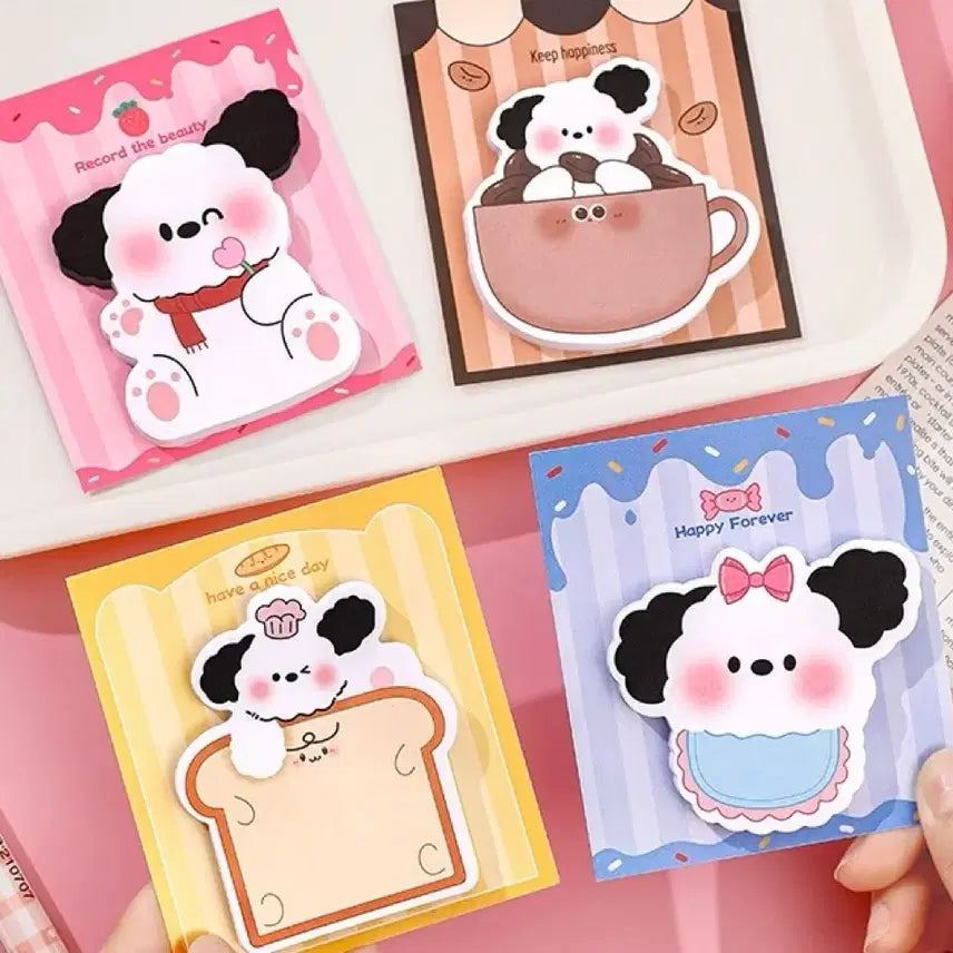 [BUNJANG] Cute Dog Character Memo Pad Set (4 Types) / 새상품)귀여운 메모지 4종 세트