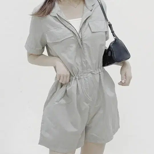 [BUNJANG] Resort Grey Short Jumpsuit / 교신 휴양지 그레이 숏 점프수트