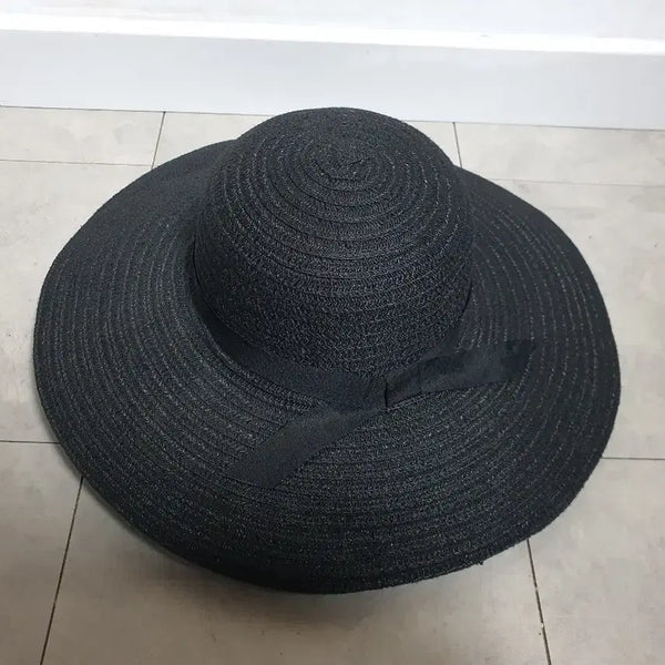 [BUNJANG] Black Ribbon Wide Brim Hat / [미사용] 블랙 리본 와이드 챙 모자