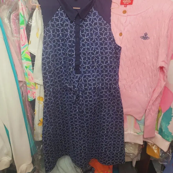 [BUNJANG] Talbot Navy Pattern Midi Dress M / 탈봇 원피스 네이비 패턴 수입M