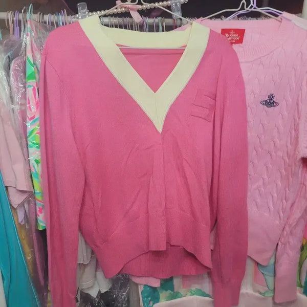[BUNJANG] Imported Pink V-Neck Knit / 수입 핑크브이넥 니트 핑크