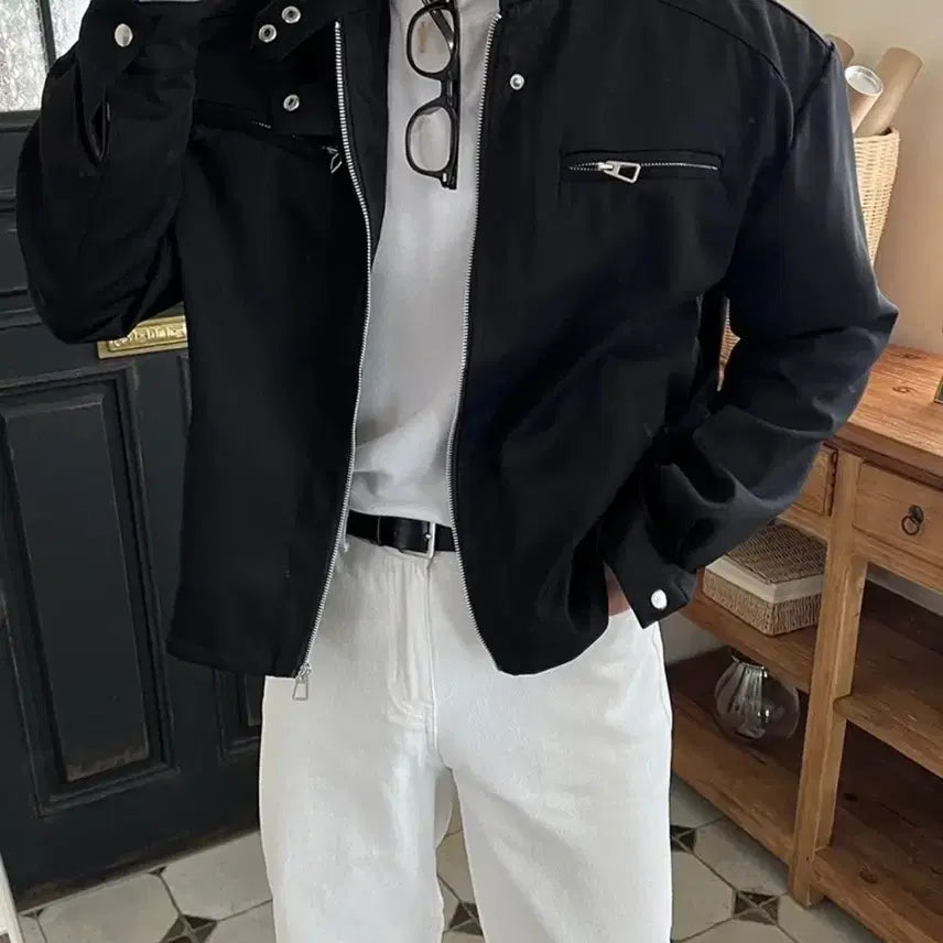 [BUNJANG] Black Cropped Biker Jacket Rider L / 블랙 크롭 바이커 자켓 라이더 L