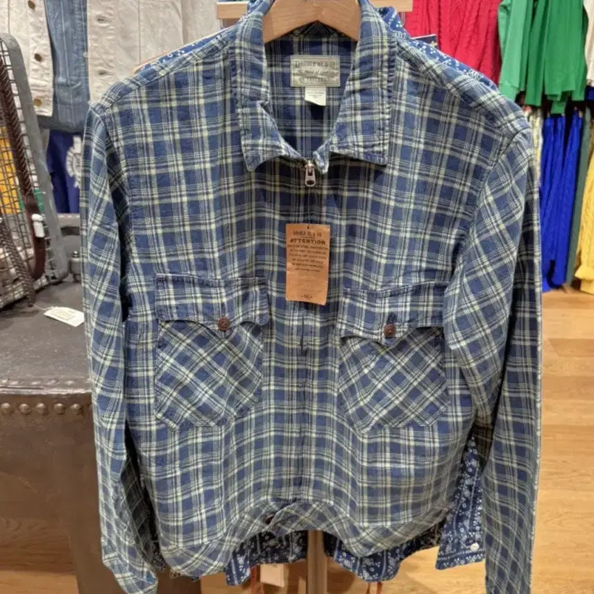 [BUNJANG] RRL Indigo Check Linen Cotton Jacket / 택채새상품] RRL 인디고 체크 리넨 코튼 재킷