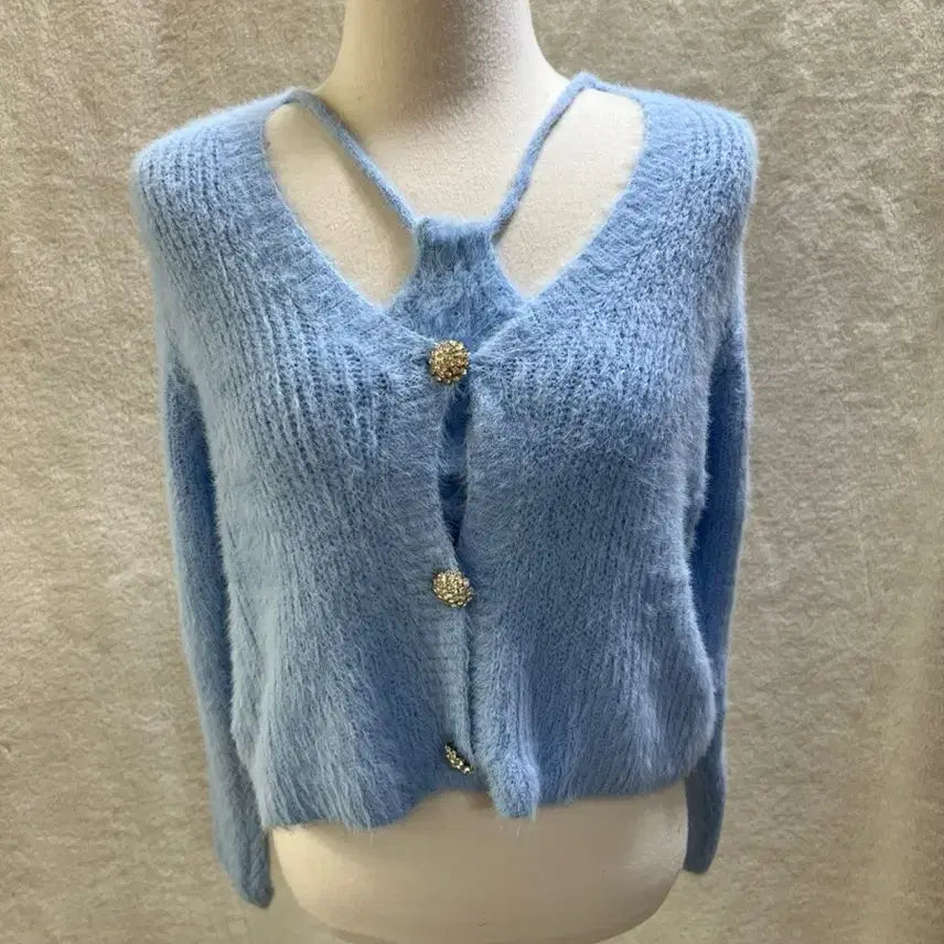 [BUNJANG] Angora Halter Neck Tank Cardigan Set / 앙고라 홀터넥 나시 가디건 세트