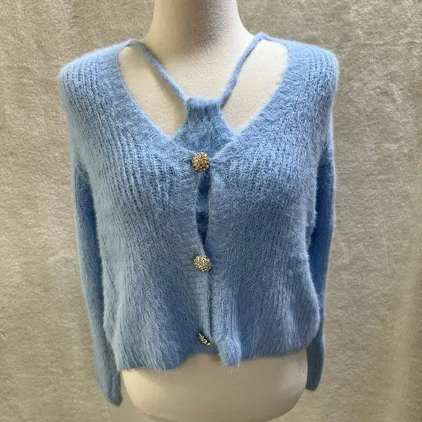 [BUNJANG] Angora Halter Neck Tank Cardigan Set / 앙고라 홀터넥 나시 가디건 세트