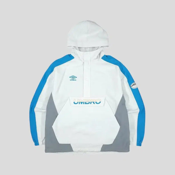 [BUNJANG] Umbro Colorblock Raglan Half-Zip Anorak Pullover XL / 엄브로 화이트 스카이블루 그레이 배색 로고 라이닝 레글런 하프집업 반집업 이너메쉬 아노락 풀오버 XL