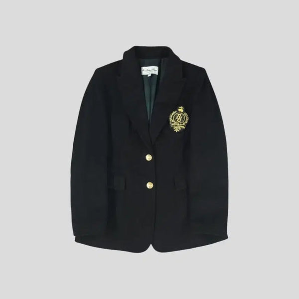 [BUNJANG] Brooks Brothers Black Big Logo Patch Clip Gold Button Chest Pocket Preppy Wool Blazer Jacket M / 브룩스브라더스 블랙 빅로고 패치 클립 금장버튼 체스트포켓 프레피 울100 투버튼 싱글 블레이저 자켓 M
