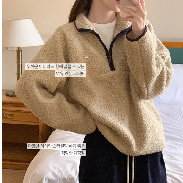 [BUNJANG] Mariround Colorblock Fleece Half-Zip / 메리어라운드 양털 배색 반집업 후리스
