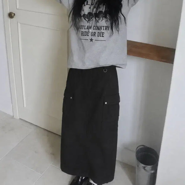 [BUNJANG] 8 Seconds Black Cargo Long Maxi Skirt / 에잇세컨즈 블랙 카고 롱 맥시 스커트