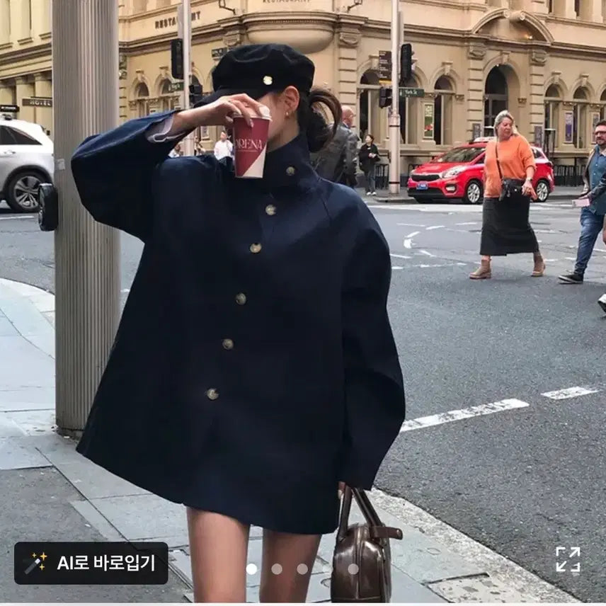 [BUNJANG] Baydelli Navy Big Collar Button Coat / (새거)베이델리 네이비 빅카라 버튼 코트