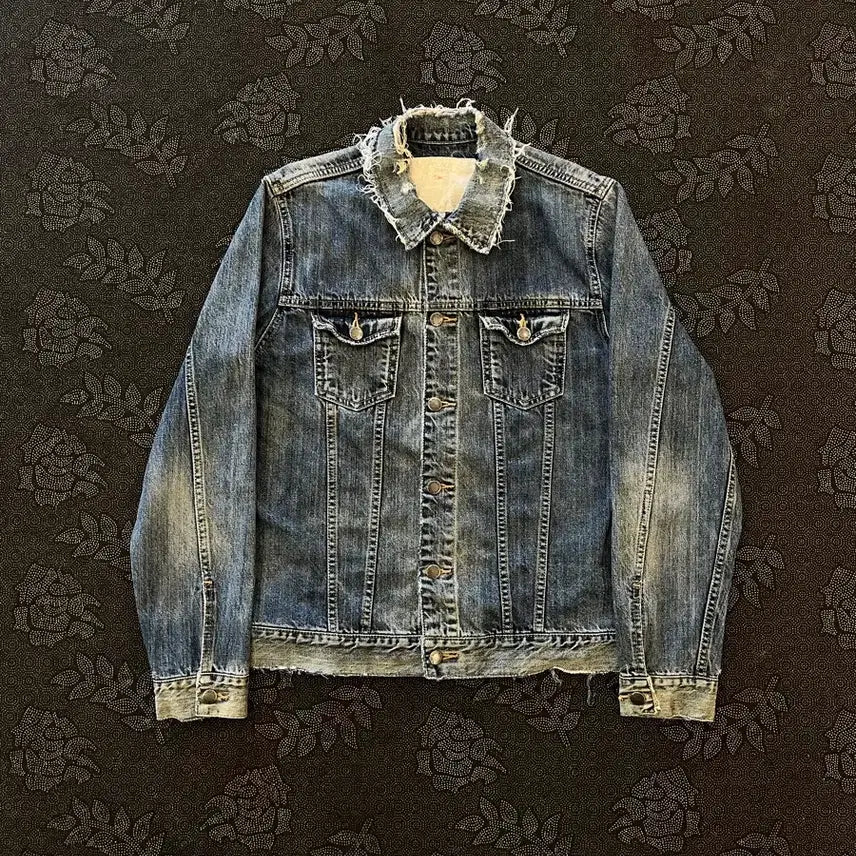 [BUNJANG] Plac Jeans Distressed Denim Trucker Jacket Size 3 / 플랙진 디스트로이드 데님 트러커 자켓 3사이즈