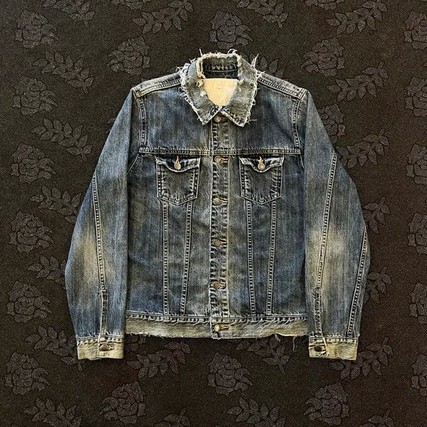 [BUNJANG] Plac Jeans Distressed Denim Trucker Jacket Size 3 / 플랙진 디스트로이드 데님 트러커 자켓 3사이즈
