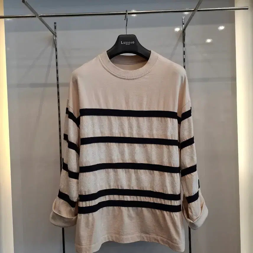 [BUNJANG] System Striped Long Sleeve T-Shirt (Ivory/Navy) / 시스템(최상)스트라이프 롱슬리브