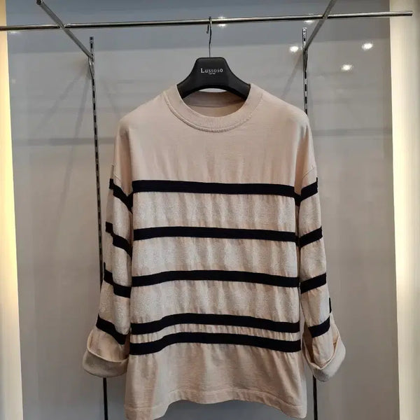 [BUNJANG] System Striped Long Sleeve T-Shirt (Ivory/Navy) / 시스템(최상)스트라이프 롱슬리브