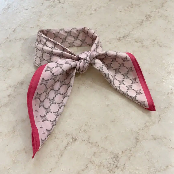 [BUNJANG] Celine Logo Pattern Silk Scarf (Pink) / 셀린느 스카프 핑크