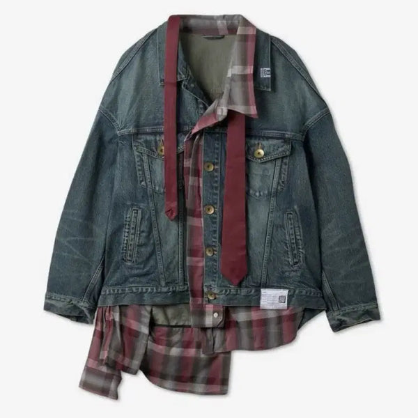 [BUNJANG] Mihara Yasuhiro Mixed Layered Denim Trucker Jacket / 미하라야스히로 믹스 레이어드 데님 트러커 자켓