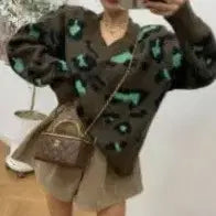 [BUNJANG] Bell201 Leopard Knit Sweater (Light Blue) / 벨201 제작 호피니트 연블루