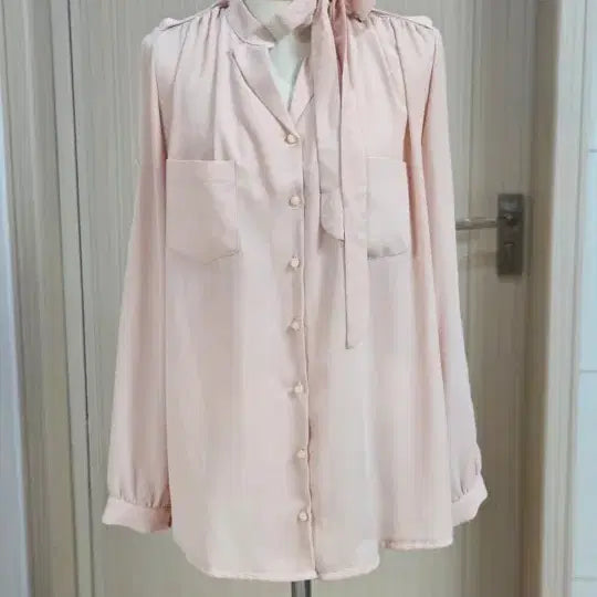 [BUNJANG] Chiffon Ribbon Blouse - Pink / 교신 머플러 쉬폰 리본 블라우스 핑크