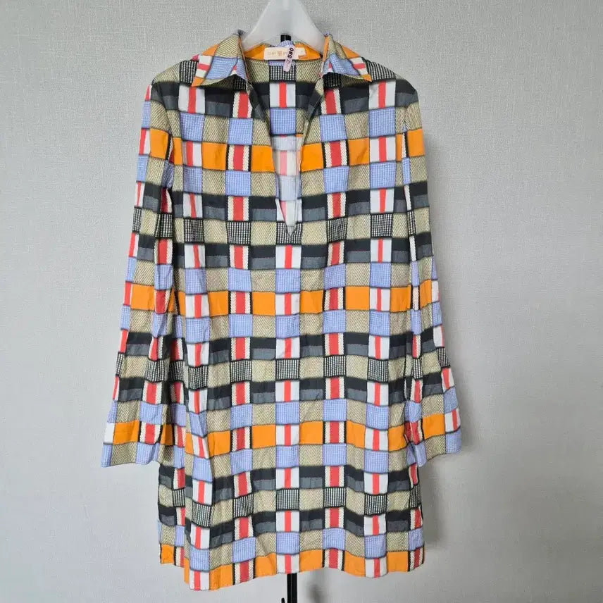 [BUNJANG] Tory Burch Geometric Check Pattern Tunic Dress / 토리버치 S-M 긴팔 드레스 W-원피스-425