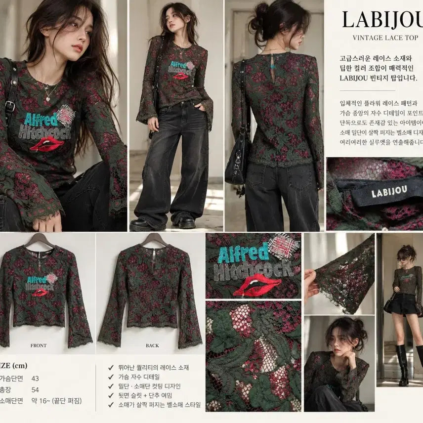 [BUNJANG] LABIJOU Sheer Lace Blouse S / 라비쥬 시스루  레이스 블라우스 S