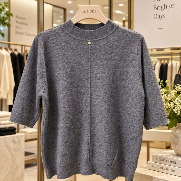 [BUNJANG] Basic Half-Neck Knit - Autumn Mood Grey / (새상품) 가을무드 그레이 컬러 베이직 반목 니트