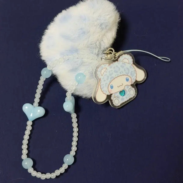[BUNJANG] Cinnamoroll Leopard Heart Bead Strap Charm / 시나모롤 호피 하트 비즈 스트랩 키링 산리오
