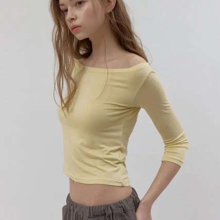 [BUNJANG] Headment Kate Bare Tee Lemon / 헤더먼트 bare tee 레몬