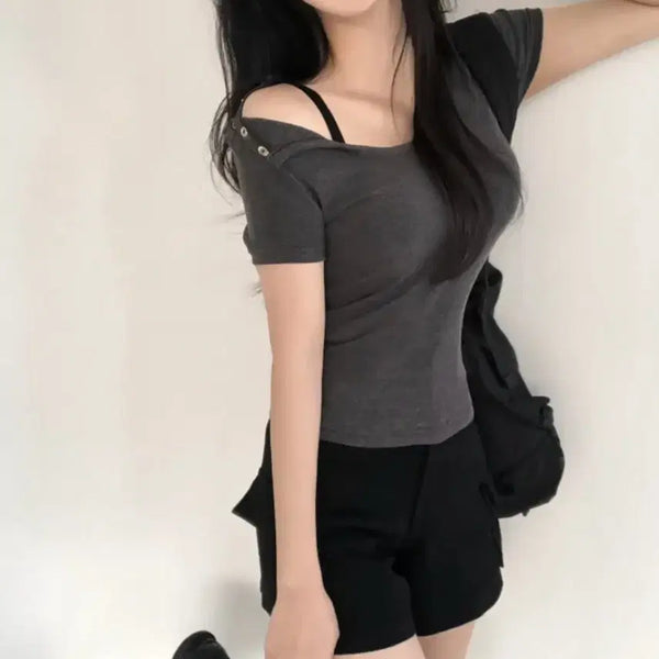 [BUNJANG] Off-Shoulder Short Sleeve T-Shirt / 오프숄더 반팔