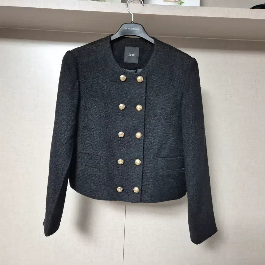 [BUNJANG] Juke Gold Button Collarless Tweed Short Jacket / 55)쥬크 금장버튼 노카라 트위드 숏자켓