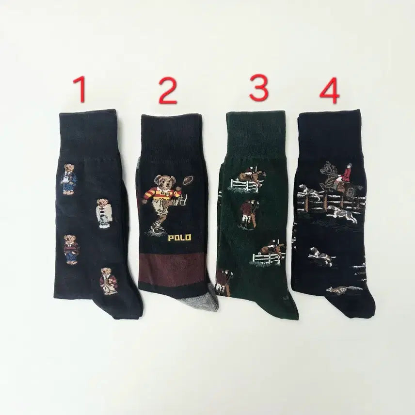 [BUNJANG] Polo Bear Pattern Socks (4-Pack) / 폴로 신사 양말