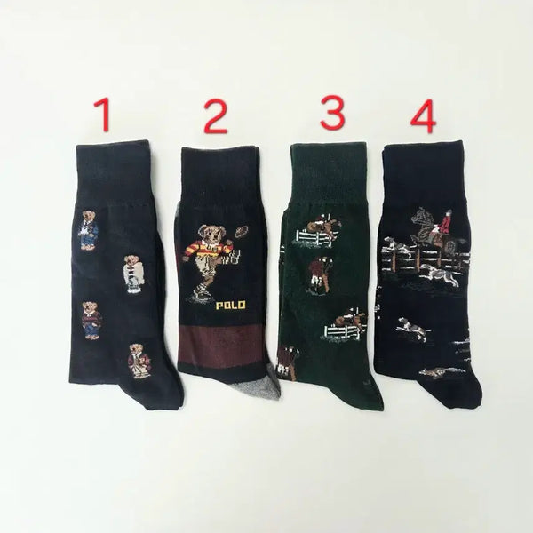[BUNJANG] Polo Bear Pattern Socks (4-Pack) / 폴로 신사 양말