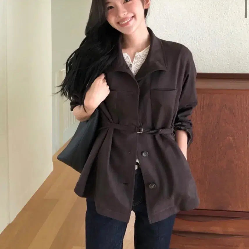 [BUNJANG] CC COLLECT High Neck Belted Suede Jacket / 새상품)씨씨콜렉트 하이넥 벨티드 스웨이드 자켓