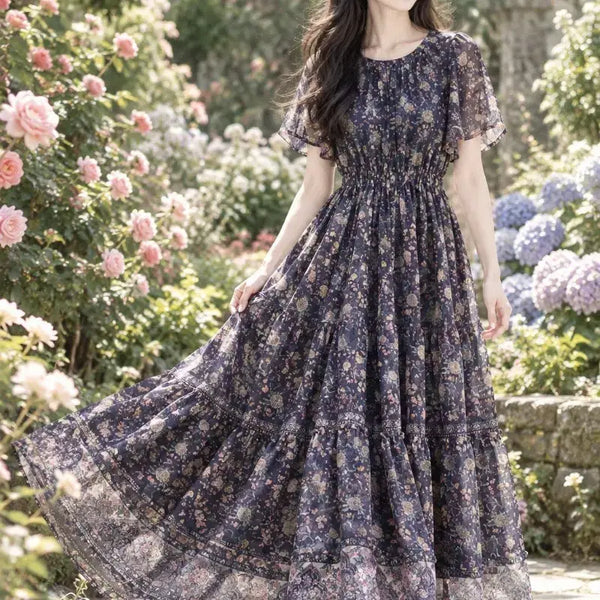 [BUNJANG] Premium Flower Pattern Long Dress / 고급플라워패턴롱원피스