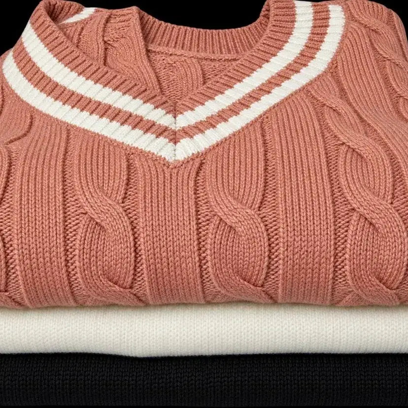 [BUNJANG] Cable Knit V-Neck Vest Bundle / 케이블 브이넥 니트 조끼 베스트