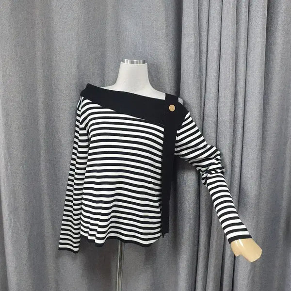 [BUNJANG] One-Shoulder Striped Knit / 원숄더 스트라이프 니트