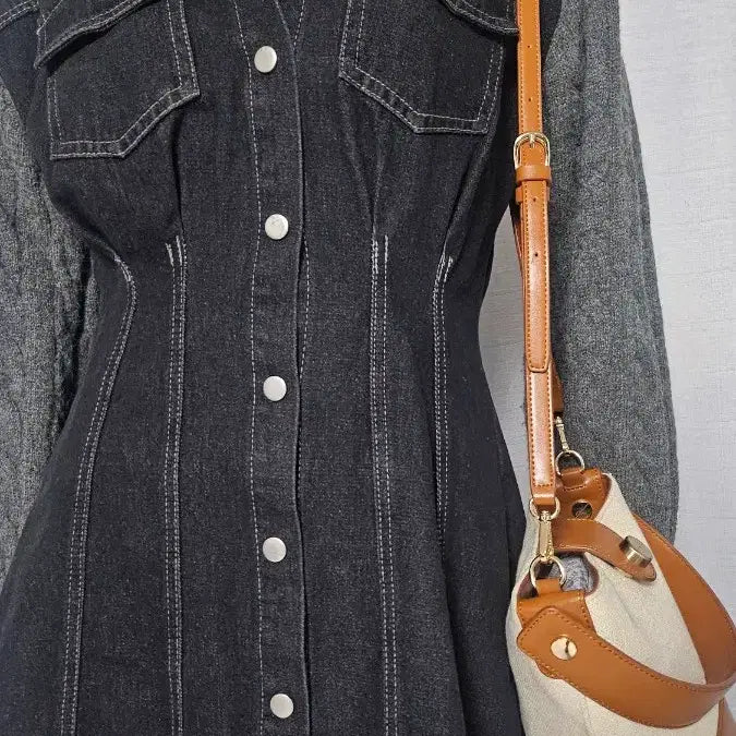 [BUNJANG] Denim Black Sleeve Knit Fall Jacket / 데님 검정 소매 니트 가을 자켓..반품 49 길이 77 엠정도...