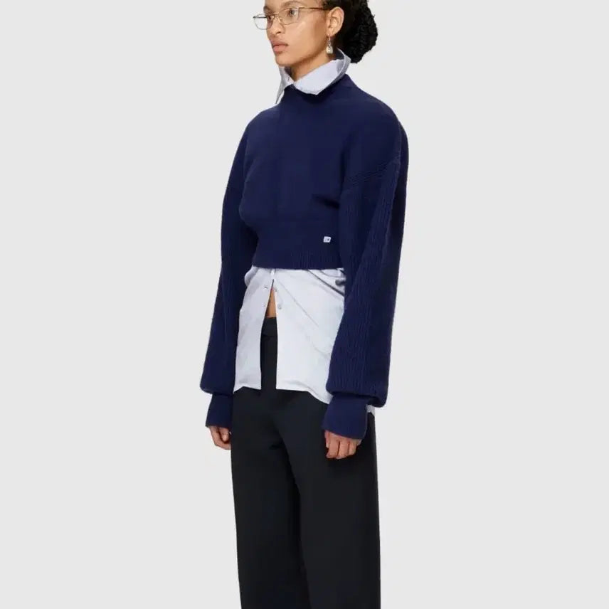 [BUNJANG] Low Classic Back Point Crop Knit Top - Violet / (새상품)로우클래식 백 포인트 크롭 니트 비이올렛